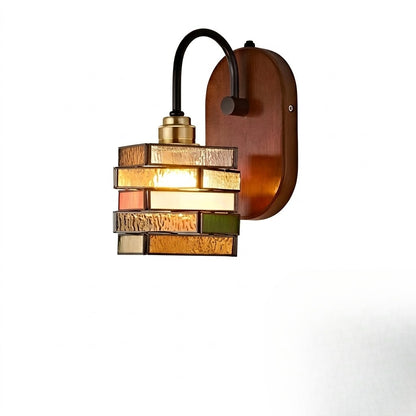 Handcrafted Vintage Geometric Stained Glass Wall Light