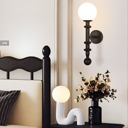 Modern Memphis Wavy Table Lamp - Ribbed Ceramic Snake Globe Light