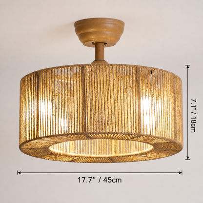 Wabi-Sabi Rope Ceiling Fan Light with Natural Wood Finish