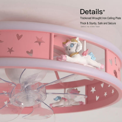 Kids Ceiling Fan with LED Light Cute Round Design