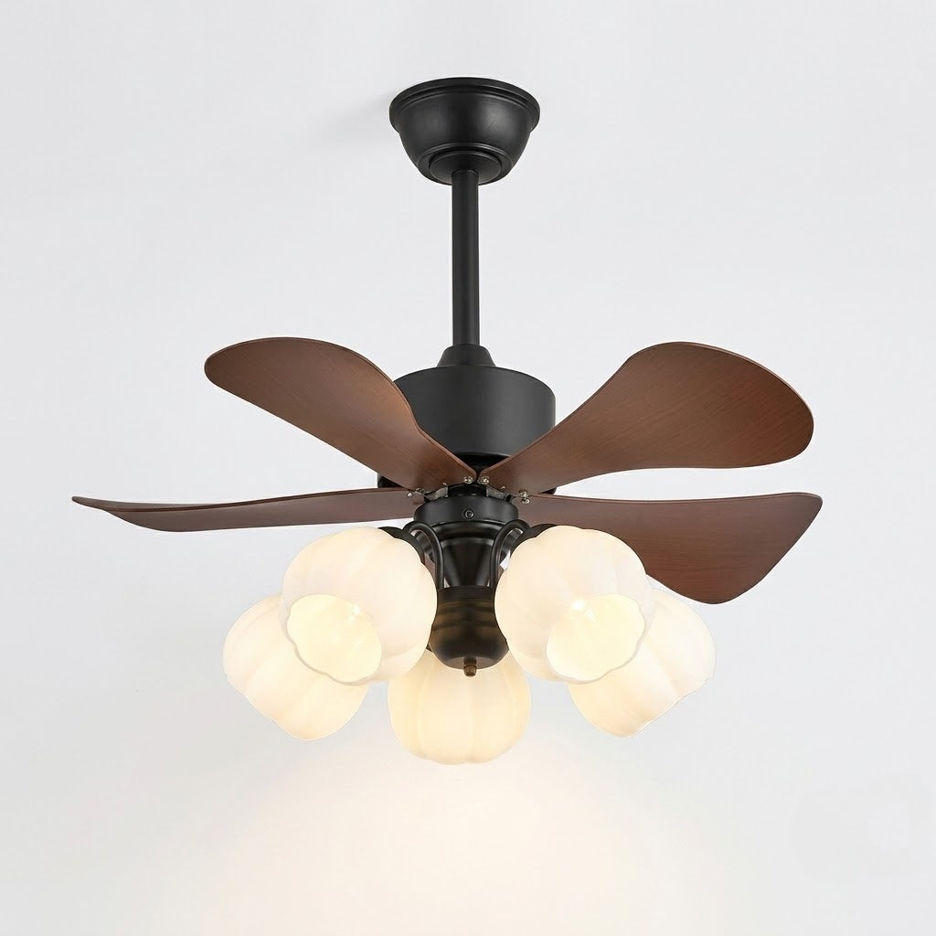 Nordic Wood Effect Ceiling Fan with Light & Hanging Rod for Bedroom & Living Room