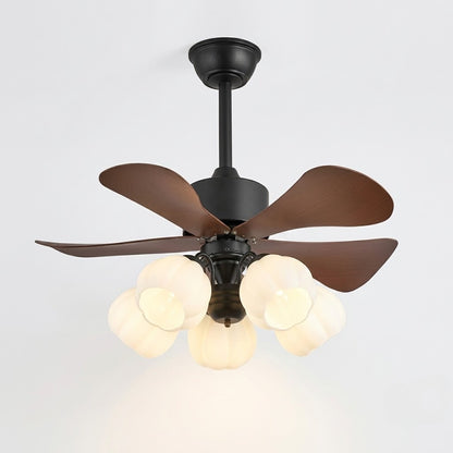 Nordic Wood Effect Ceiling Fan with Light & Hanging Rod for Bedroom & Living Room