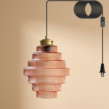 Tiered Ribbed Glass Pendant Light | Sculptural Hand-Blown Glass & Brushed Brass