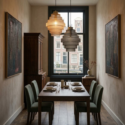 Tiered Ribbed Glass Pendant Light | Sculptural Hand-Blown Glass & Brushed Brass