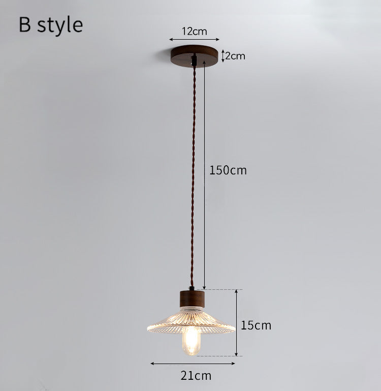 Light Luxury Simple Walnut Wood and Glass Pendant Light for Bedroom