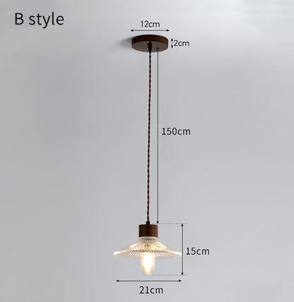 Light Luxury Simple Walnut Wood and Glass Pendant Light for Bedroom