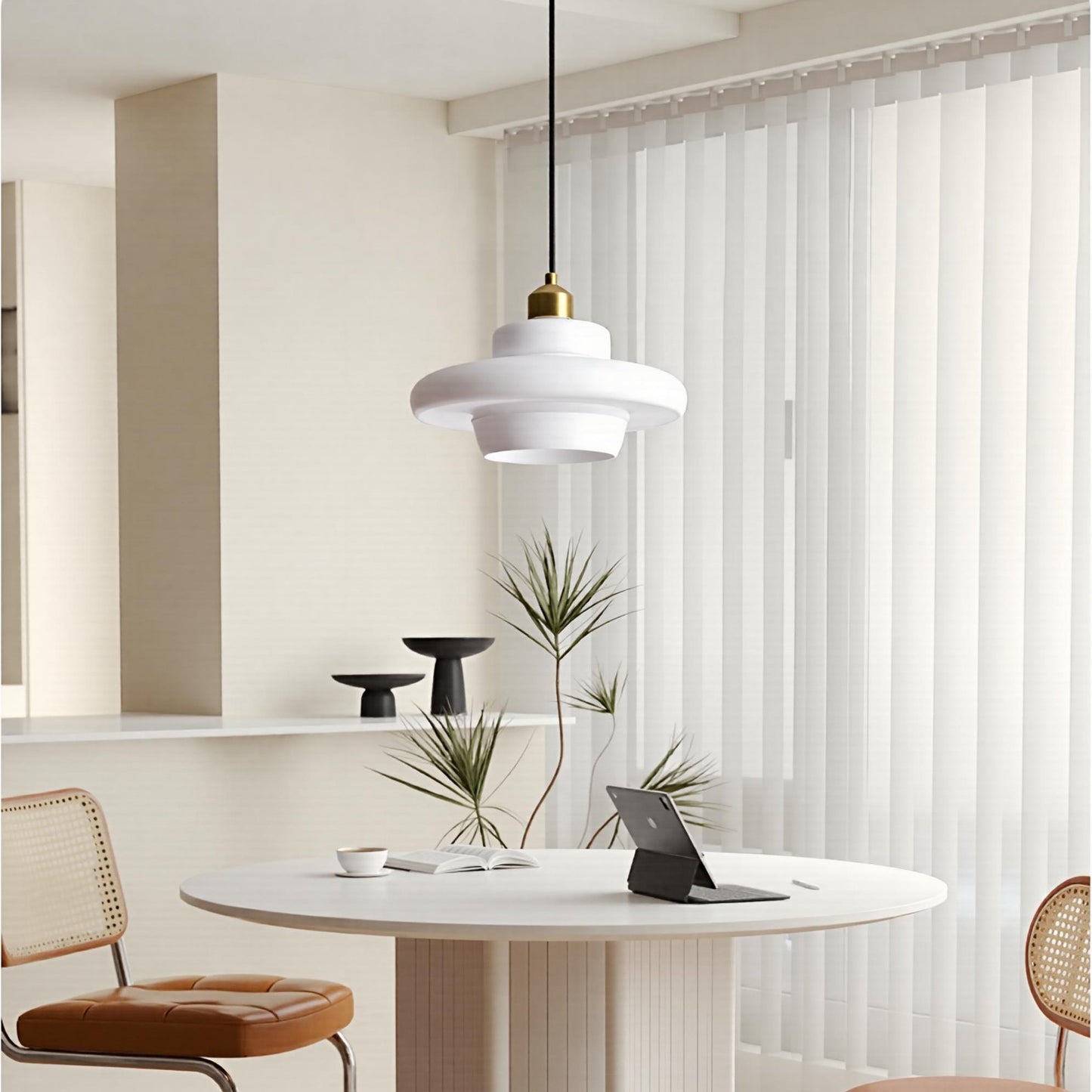 Mid Century Milk Glass Pendant Light - Mid-Century Opal Glass Saucer Lamp