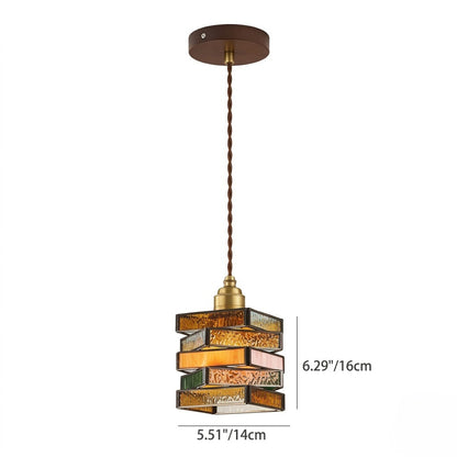 Handcrafted Vintage Geometric Stained Glass Pendant Light