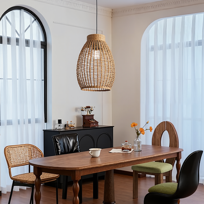 Modern Hand-Woven Rattan Teardrop Pendant Light - Japandi Boho Weave Chandelier