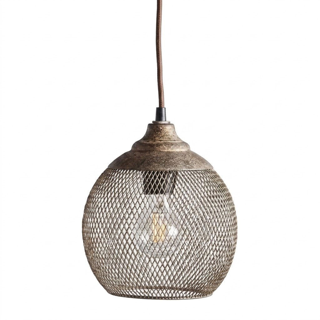 Woven Iron Pendant Light in Aged Grey