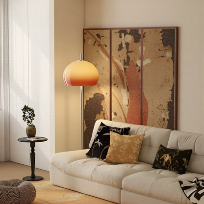 Mid-Century Modern Mushroom Floor Lamp - Retro Amber Glass Standing Light