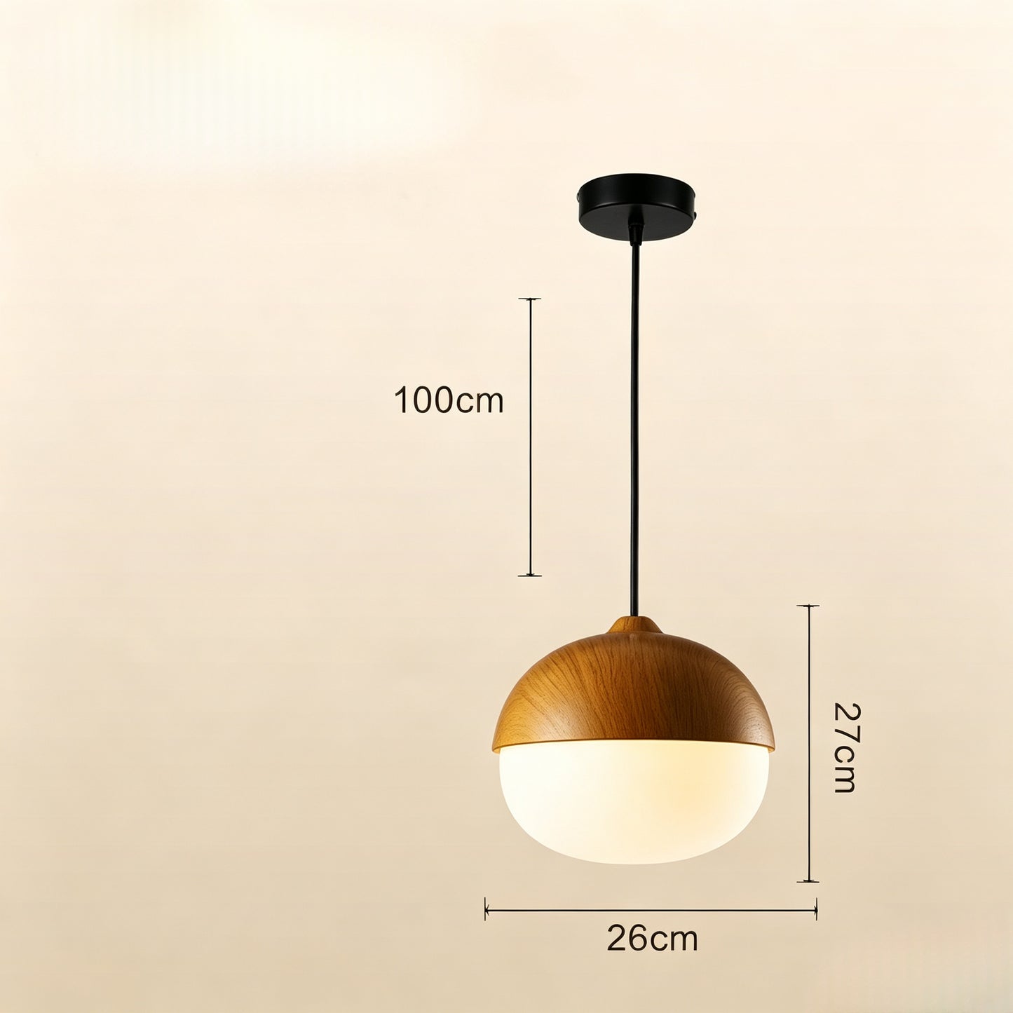 Nordic Acorn Wood-Grain Pendant Light - Frosted Glass Globe Chandelier