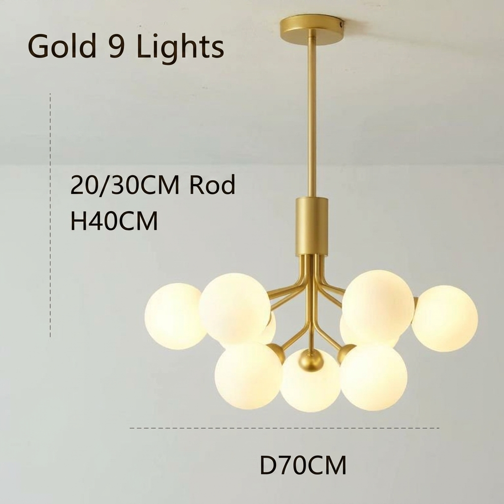Modern Branching Globe Chandelier - Nordic Gold 18-Light Pendant