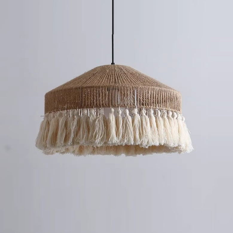 Modern Boho Jute Rope Pendant Light - Fringe Tassel Chandelier