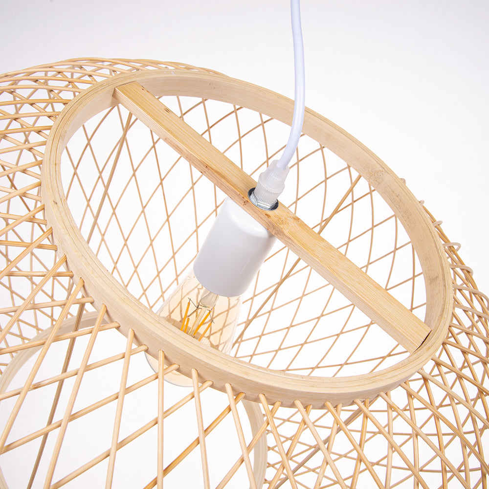 Boho Bamboo Pendant Light Wicker Hanging Lamp for Dining,Kitchen