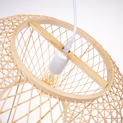 Boho Bamboo Pendant Light Wicker Hanging Lamp for Dining,Kitchen