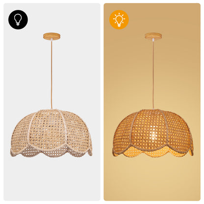 Modern Hand-Woven Rattan Scalloped Pendant Light - Japandi Wavy Dome Chandelier