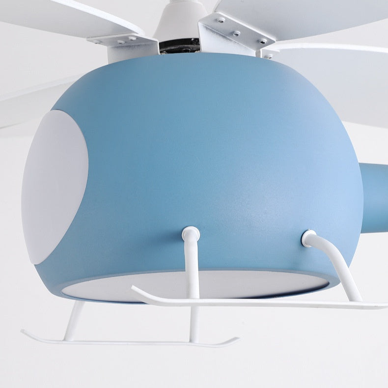 4-Blade Helicopter Ceiling Fan Lighting Kids 3-Color LED Playroom Chandelier