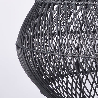 Modern Matte Black Rattan Pendant Light - Industrial Teardrop Chandelier