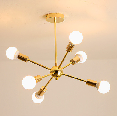 Modern Sputnik Chandelier - Mid-Century Gold Starburst Pendant Light