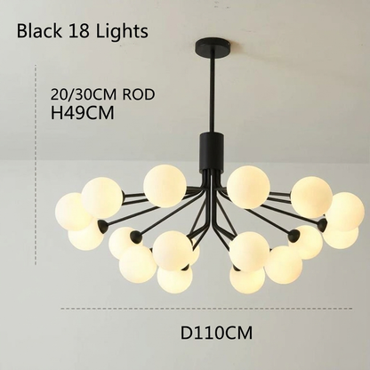 Modern Matte Black Branching Globe Chandelier - Nordic 18-Light Pendant