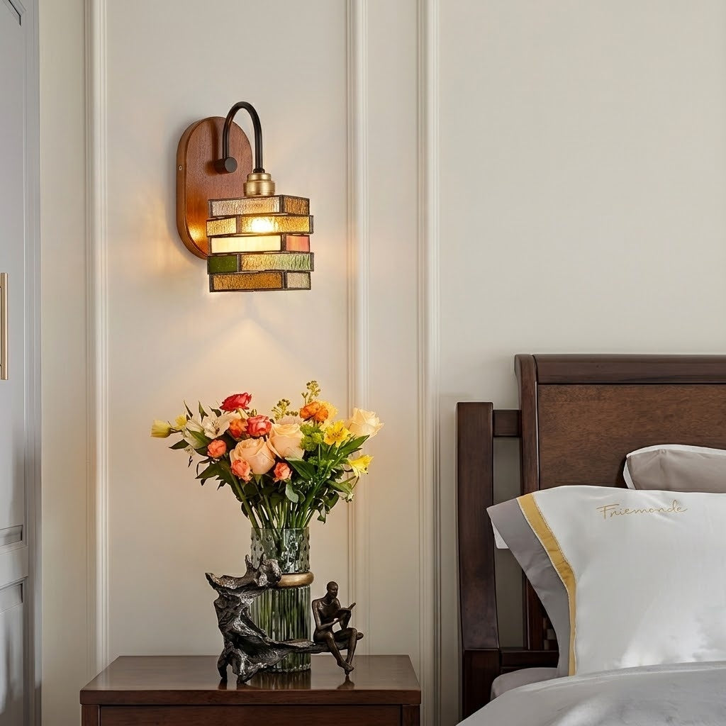Handcrafted Vintage Geometric Stained Glass Wall Light