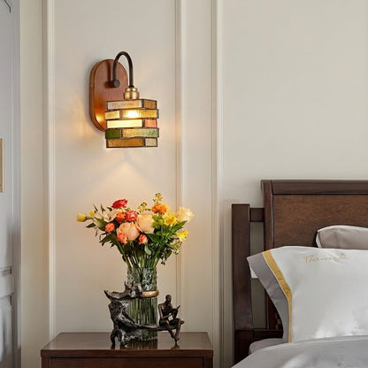 Handcrafted Vintage Geometric Stained Glass Wall Light