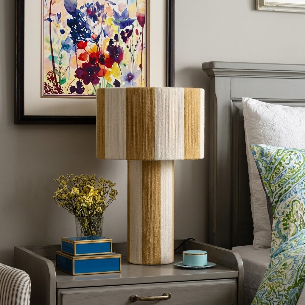 Modern Striped Cotton Cord Table Lamp – Decorative Bedside Light