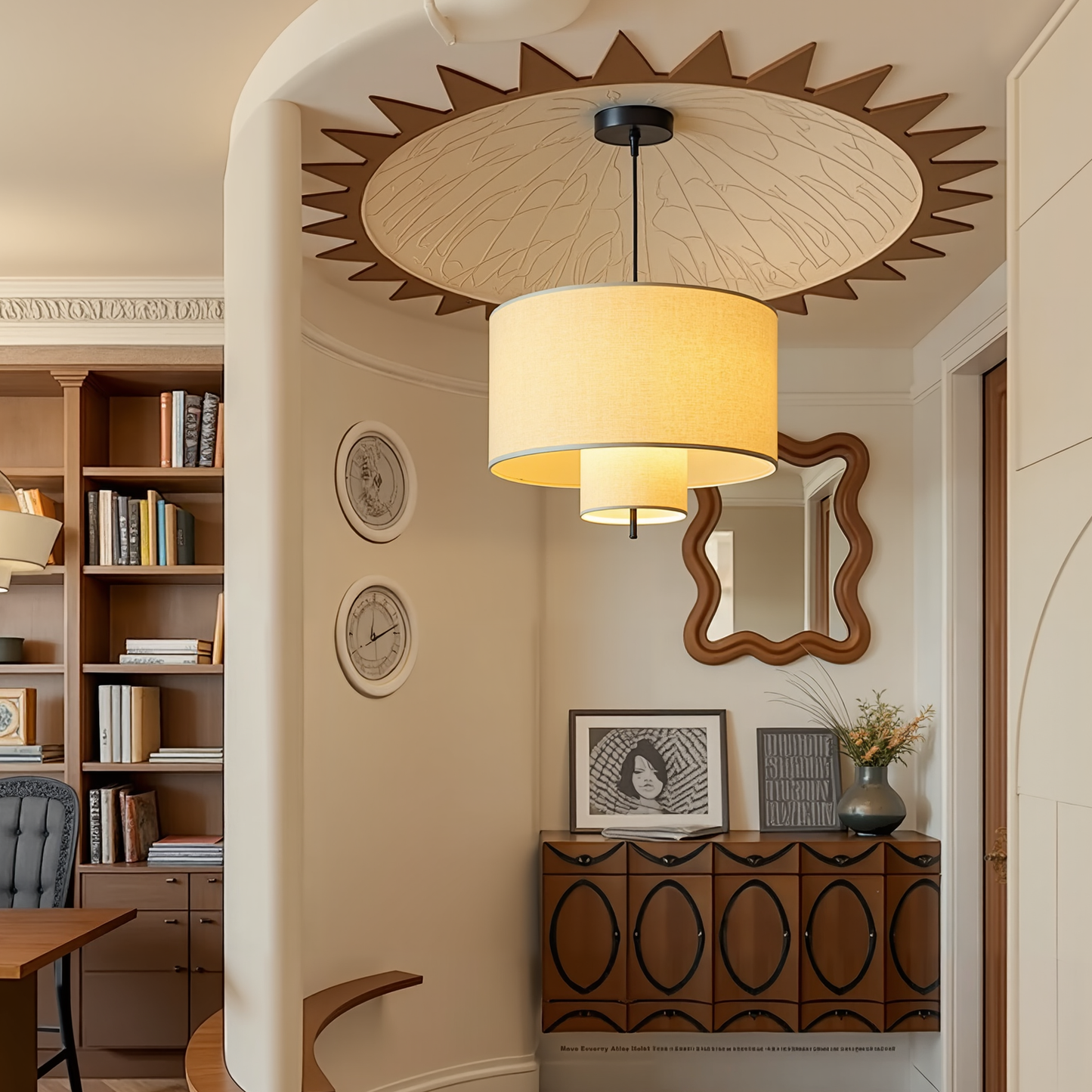 Modern Linen Drum Pendant Light - Japandi Nested Fabric Chandelier