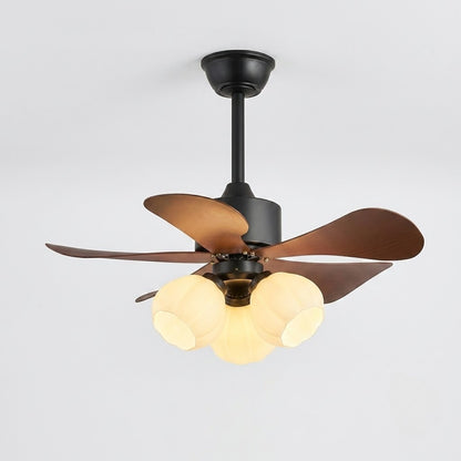 Nordic Wood Effect Ceiling Fan with Light & Hanging Rod for Bedroom & Living Room