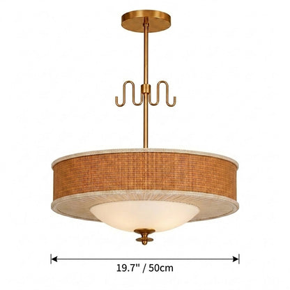 Mid-Century Rattan Pendant Light with Brass Detail