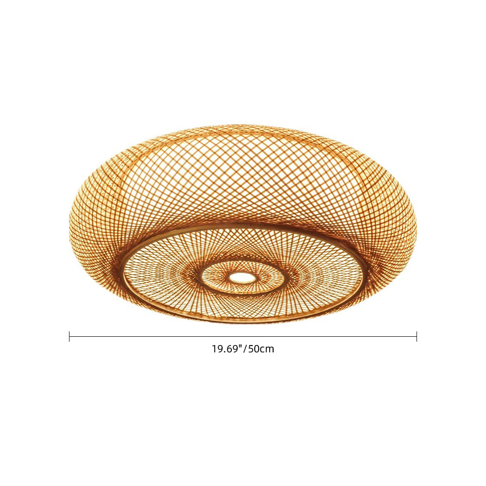 Modern Hand-Woven Bamboo Flush Mount Ceiling Light - Japandi Zen Dome Lamp