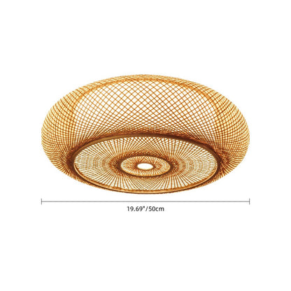 Modern Hand-Woven Bamboo Flush Mount Ceiling Light - Japandi Zen Dome Lamp