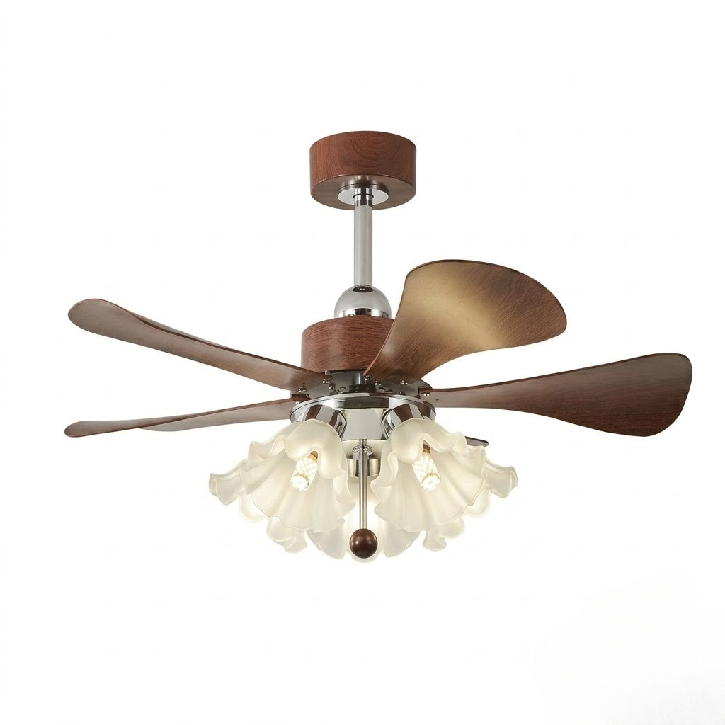 Modern Wooden Ceiling Fan with Light | 34/42 Inch LED Fan with Glass Shades