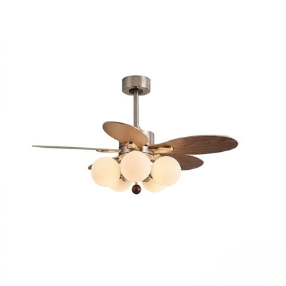 Modern Style Ceiling Fan with Light Iron & Glass Shades for Bedroom