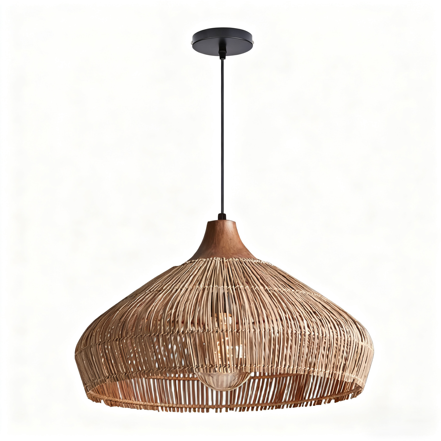 Wabi-sabi Retro Rattan Pendant Wicker Light Fixture Hand-Woven Coastal Boho Dome Lamp