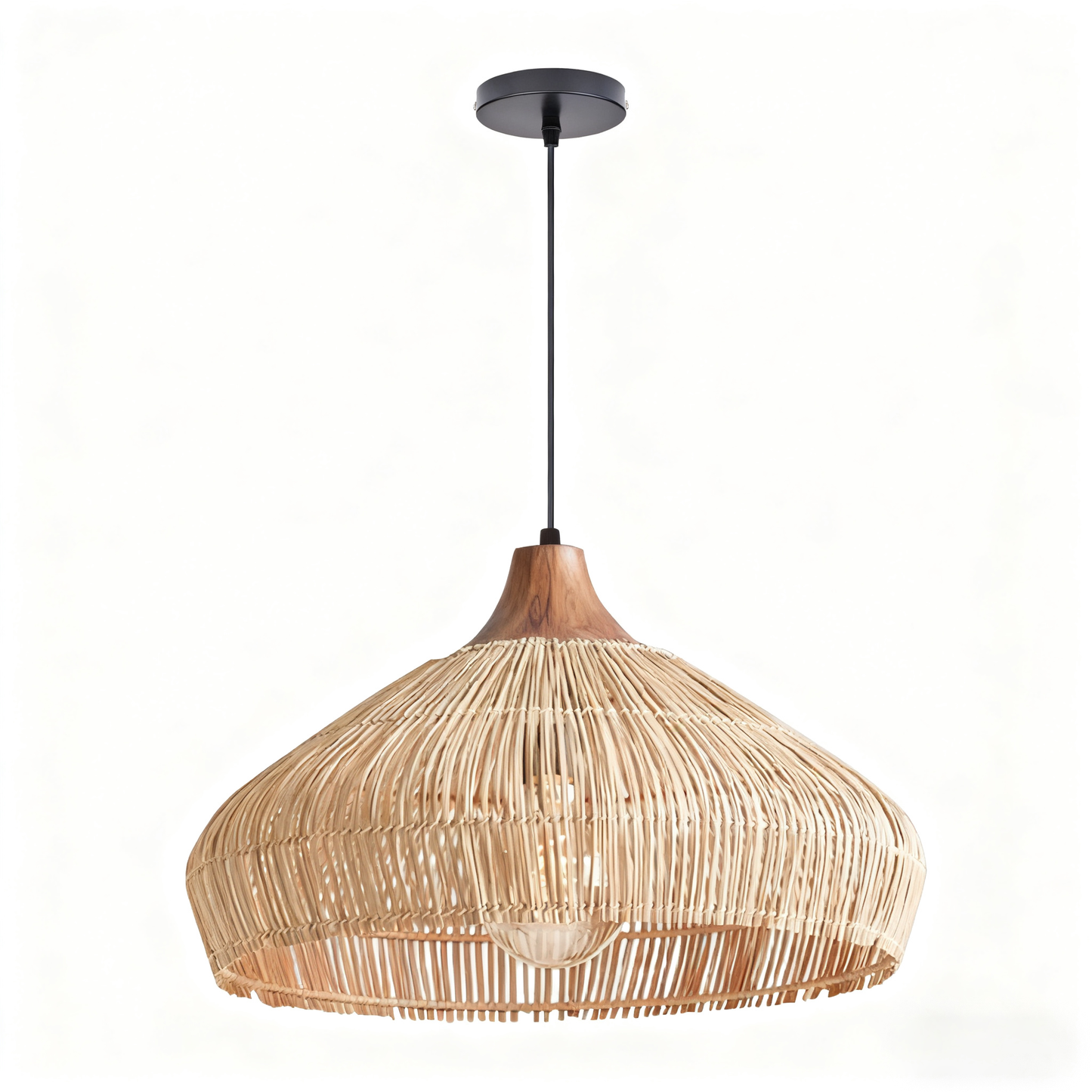 Wabi-sabi Retro Rattan Pendant Wicker Light Fixture Hand-Woven Coastal Boho Dome Lamp