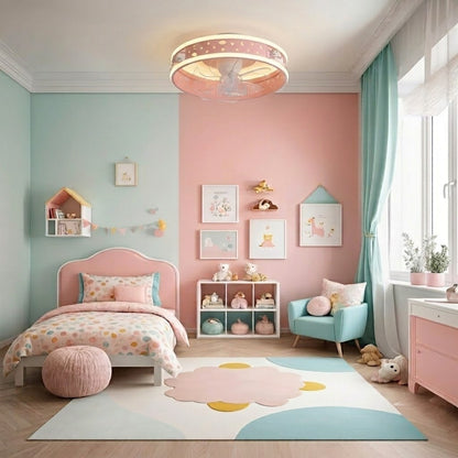 Kids Ceiling Fan with LED Light Cute Round Design