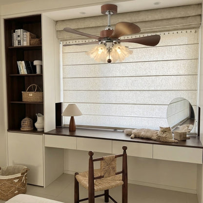 Modern Wooden Ceiling Fan with Light | 34/42 Inch LED Fan with Glass Shades
