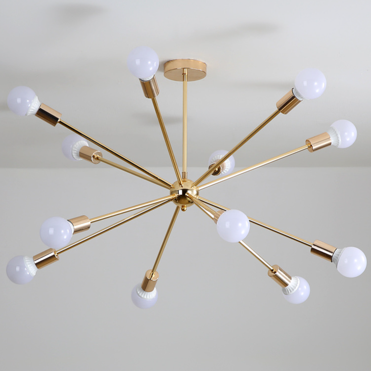 Modern Sputnik Starburst Chandelier - Mid-Century Gold 12-Light Pendant