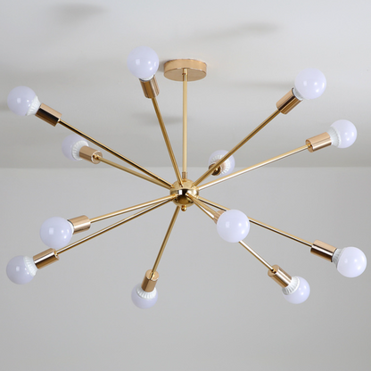 Modern Sputnik Starburst Chandelier - Mid-Century Gold 12-Light Pendant