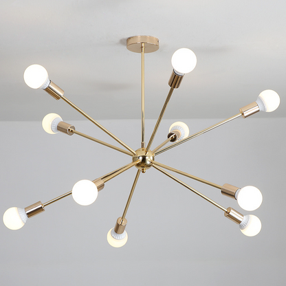 Modern Sputnik Starburst Chandelier - Mid-Century Gold 12-Light Pendant