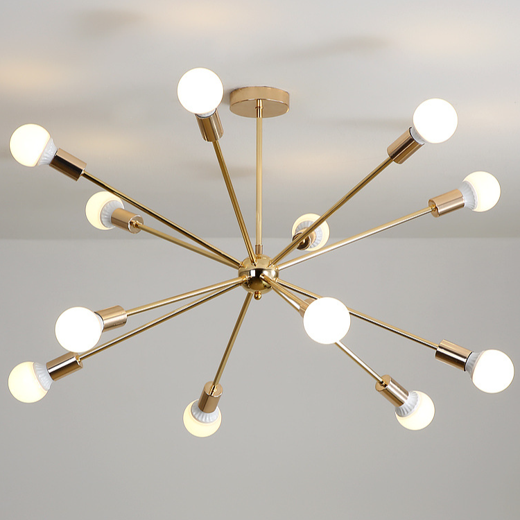 Modern Sputnik Starburst Chandelier - Mid-Century Gold 12-Light Pendant