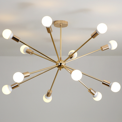 Modern Sputnik Starburst Chandelier - Mid-Century Gold 12-Light Pendant