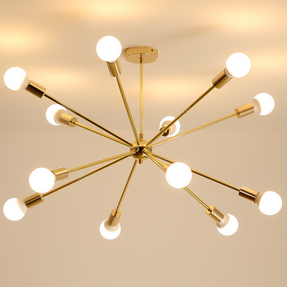 Modern Sputnik Starburst Chandelier - Mid-Century Gold 12-Light Pendant