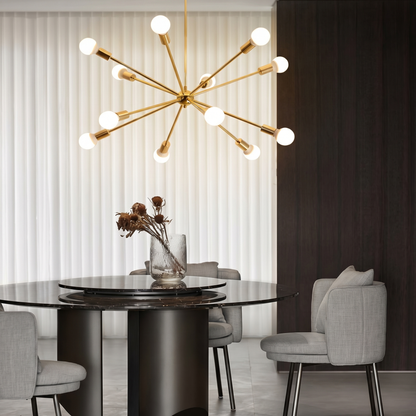 Modern Sputnik Starburst Chandelier - Mid-Century Gold 12-Light Pendant