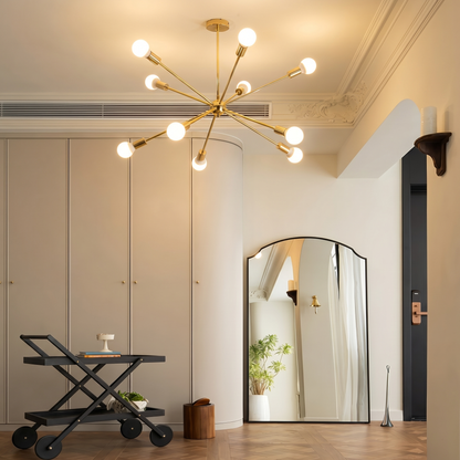 Modern Sputnik Starburst Chandelier - Mid-Century Gold 12-Light Pendant