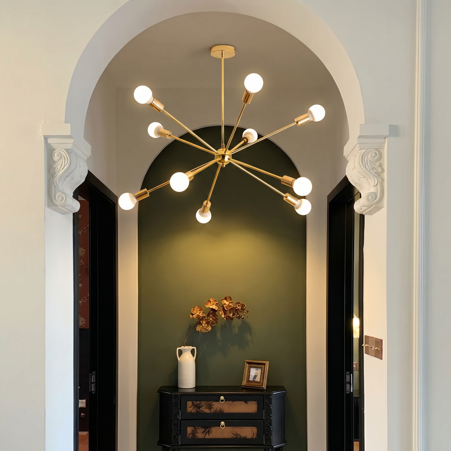 Modern Sputnik Starburst Chandelier - Mid-Century Gold 12-Light Pendant