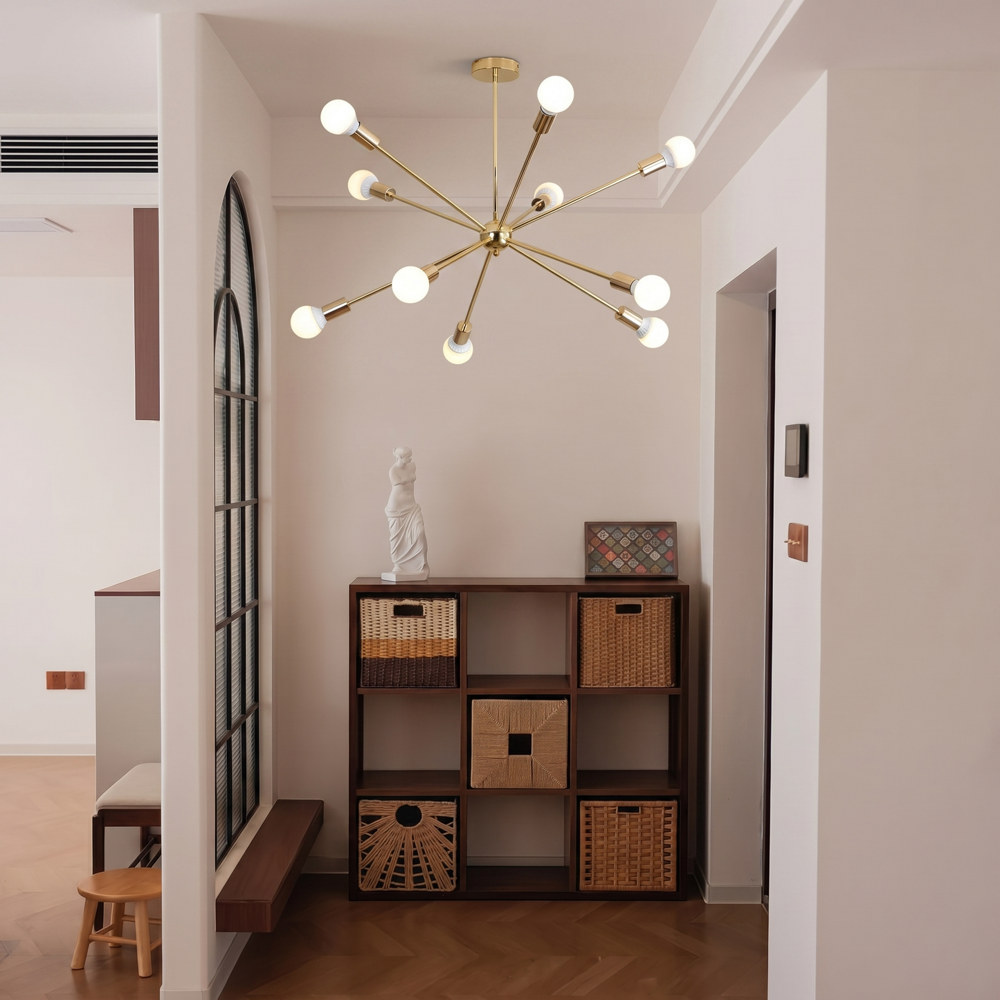 Modern Sputnik Starburst Chandelier - Mid-Century Gold 12-Light Pendant