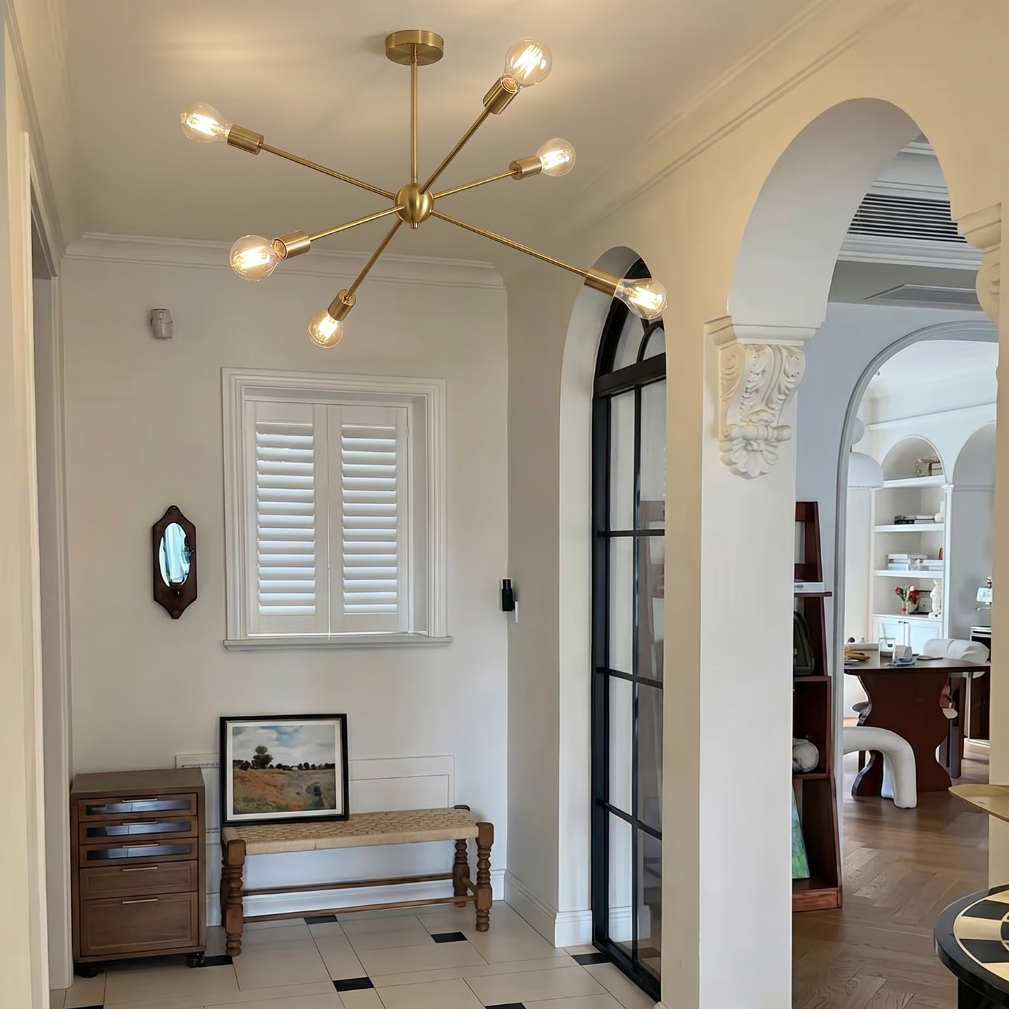 Modern Sputnik Starburst Chandelier - Mid-Century Gold 12-Light Pendant